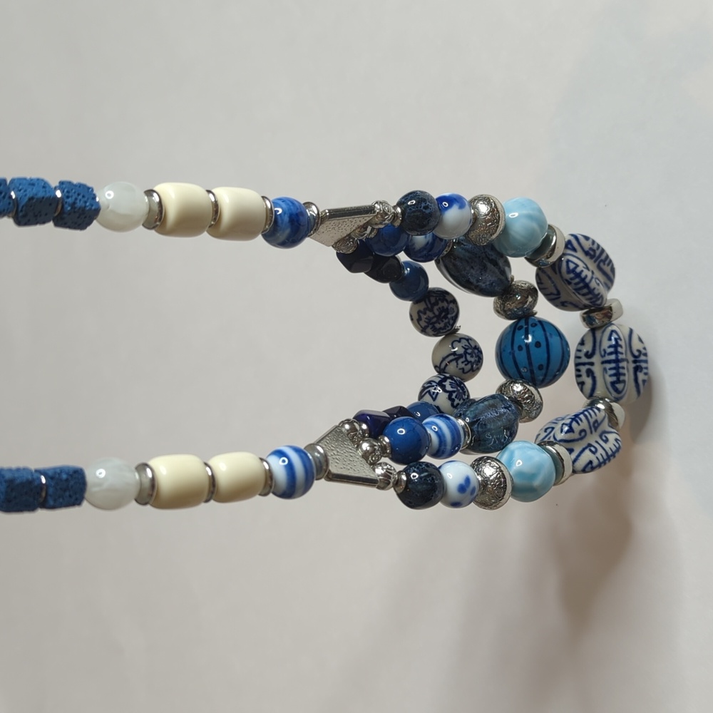 Handcrafted Blue Bead Statement Necklace - Picture 6 of 13
